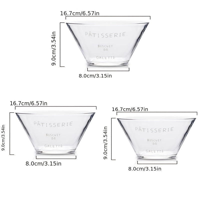 3pcs Set Thickened Clear Glass Bowls, Multipurpose Serving Bowls for Salad, Fruit, Rice, Pasta, Dessert, Cereal, Snacks, Soy Milk, Microwave Safe Kitchenware