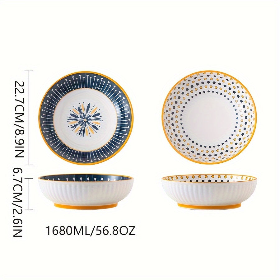 2pcs Ceramic Soup Bowls 2pcs Ceramic Soup Bowls with Floral Design | Microwave, Dishwasher & Oven Safe Round Bowls for Ramen, Noodles, Salad, Fruits | Durable Kitchen & Dining Essentials 56.8oz