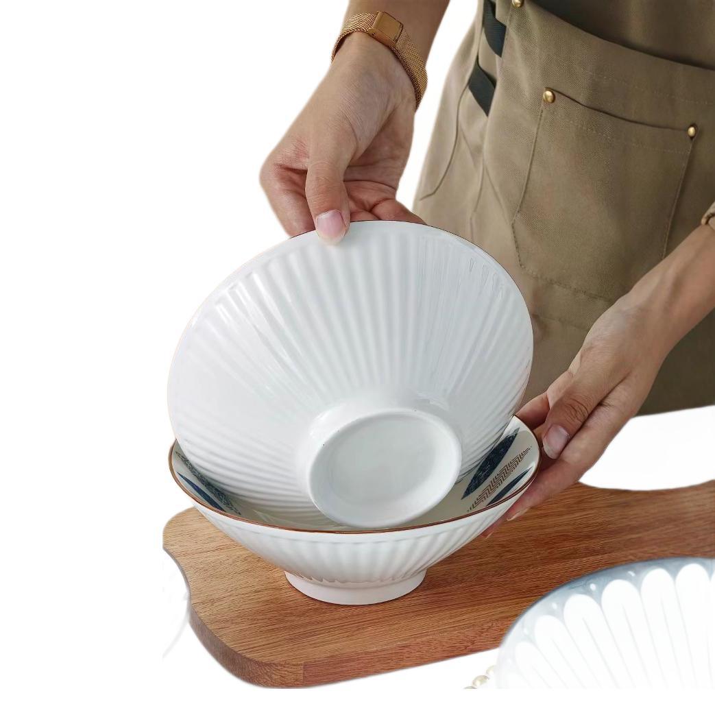 Set of 4 Japanese-Style Ceramic Pasta Ramen Bowls, 7.87inch, Round Microwave Safe Bowl for Soup, Noodles, and Salad- Kitchen Dinnerware for Home, Restaurant