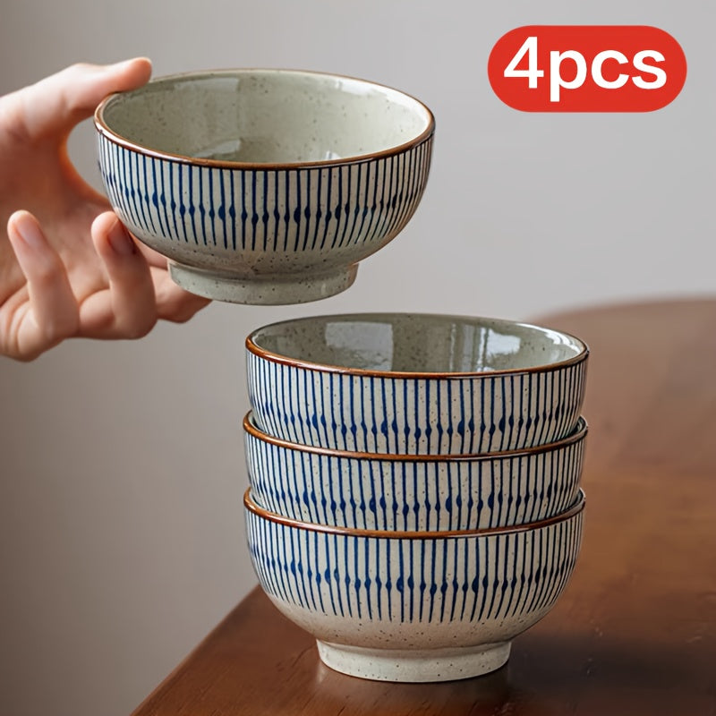 4-Pack Japanese Ceramic Rice Bowls, 4.5-Inch Round Small Bowls, Vintage Chinese Tableware, Dessert Bowls for Yogurt, Microwave Safe