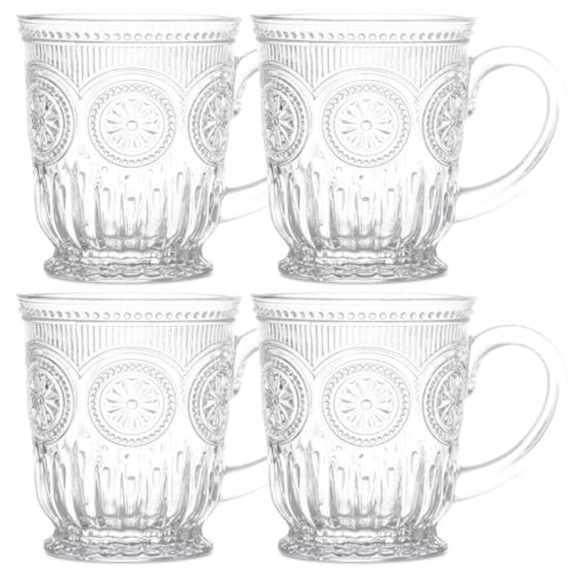 Yungala Clear Glass Tableware Set 4 Small Plates 4 Hobnail Bowls and 4 Suower Mugs Vintage-Style Pred Glass for Everyday Dining Derts and Entertaining