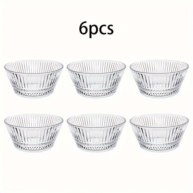 6pcs Ribbed Glass Bowl Set • Crystal Clear Dessert Bowl Set • Sauce Bowls • Perfect for Ice Cream, Dips, Nuts, Candy, Grains, Appetizers, Yogurt • Glass Prep Bowls or Mise en Place Bowls • Home Daily Use, Kitchen, Party, Gift Set • 270ml\u002F9.2oz