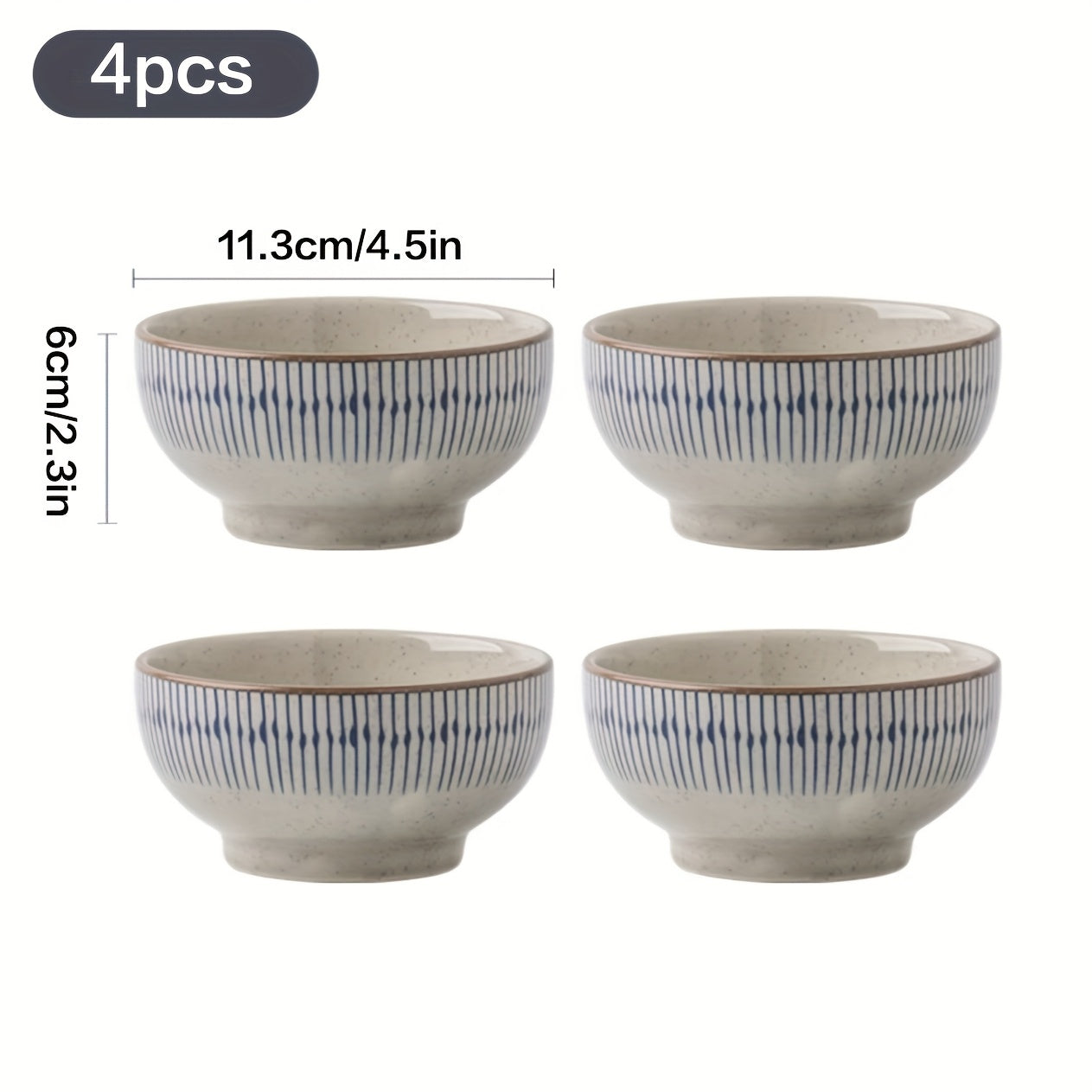 4-Pack Japanese Ceramic Rice Bowls, 4.5-Inch Round Small Bowls, Vintage Chinese Tableware, Dessert Bowls for Yogurt, Microwave Safe