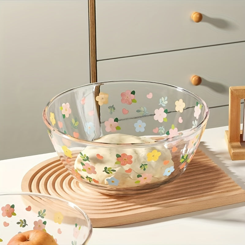 Small Floral Fresh Bowl Large 2700Ml Glass Soup Bowl | Floral Fresh Small Mixing for Home