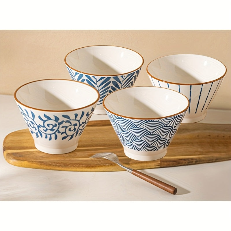 5-Inch Ceramic Bowl 4-Pack, Japanese-Style Gradient Blue Rice Bowls for Soup, Noodles & Cereal, Microwave And Dishwasher Safe