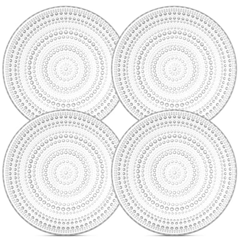 Yungala Clear Glass Tableware Set 4 Small Plates 4 Hobnail Bowls and 4 Suower Mugs Vintage-Style Pred Glass for Everyday Dining Derts and Entertaining