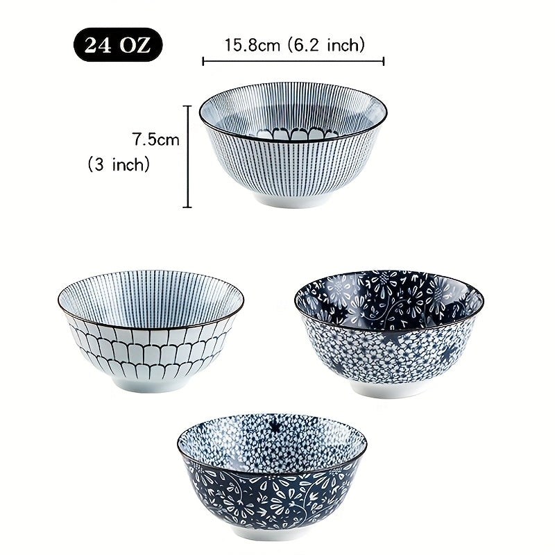 Set of Four Japanese-Style Ceramic Ramen Bowls