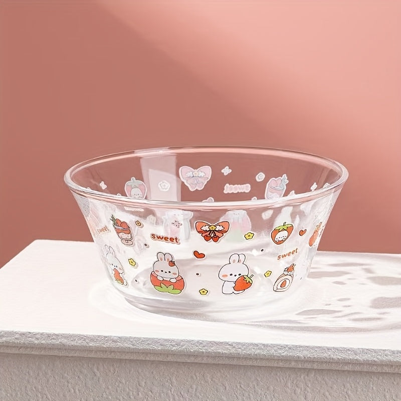 2pcs, cartoon glass salad bowl with lid, suitable for mixed food such as salad, fruit, milk, sweetheart, rice, pasta, etc., microwave oven safety, kitchen supplies, tableware, is an ideal choice for kitchen preparation, serving, baking and cooking.