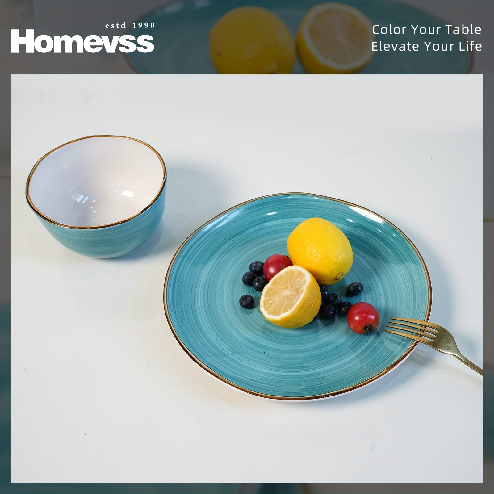 16pcs Highland Dinnerware Set for 4 | Shape Stoneware Plates and Bowls, Scratch Resistant, Microwave and Dishwasher Safe, Handcrafted Speckled Effect, Swirl Design