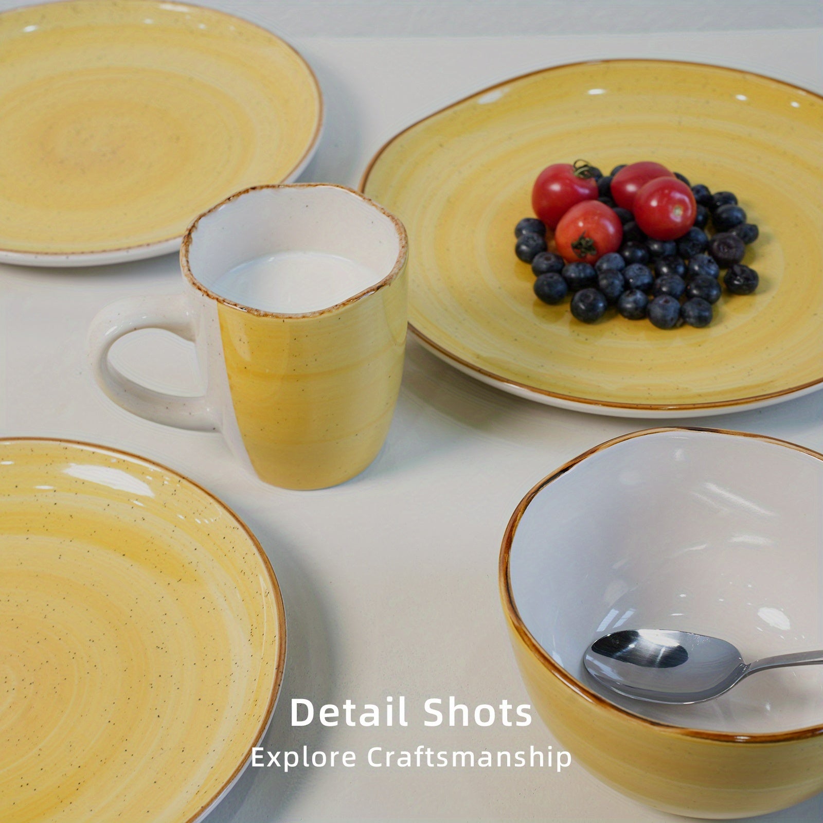 16pcs Highland Dinnerware Set for 4 | Shape Stoneware Plates and Bowls, Scratch Resistant, Microwave and Dishwasher Safe, Handcrafted Speckled Effect, Swirl Design
