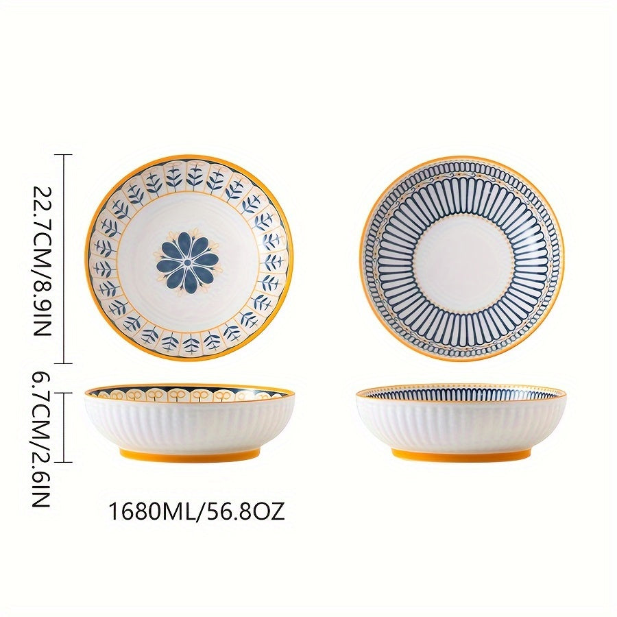 2pcs Ceramic Soup Bowls 2pcs Ceramic Soup Bowls with Floral Design | Microwave, Dishwasher & Oven Safe Round Bowls for Ramen, Noodles, Salad, Fruits | Durable Kitchen & Dining Essentials 56.8oz