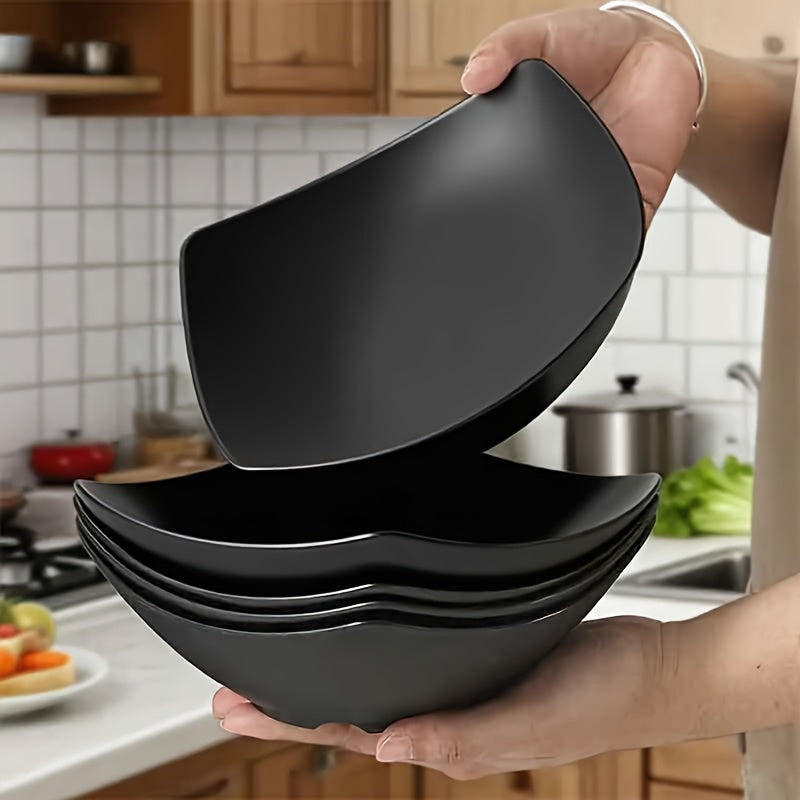 4pcs Salad Bowl Set - Perfect for Family Gatherings and Daily Use, Featuring a Unique Modern Design That Can Hold Side Dishes, Fruits and Snacks. It Is a Kitchen Necessity, a Microwave Safe Bowl, a Durable Plastic Bowl, and a Food Storage Container