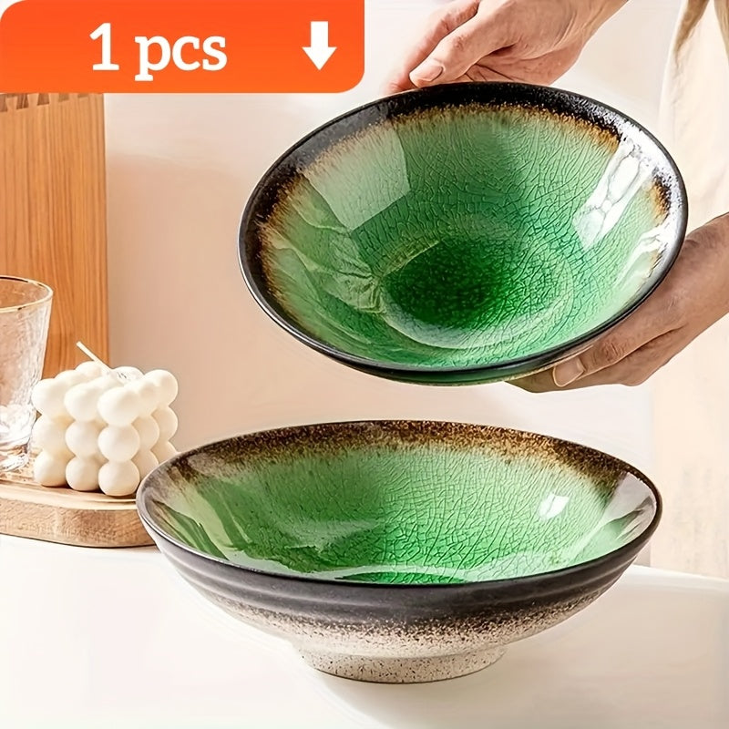 1pc Japanese Ice Crack Glaze Ceramic Bowl Household And Commercial Noodle Bowl Soup Bowl And High-End Salad Bowl